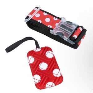 Lug Baggage Claim Strap and Luggage Tag Set in Crimson Large Dot